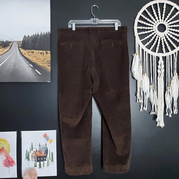 VINTAGE Chocolate Brown High-Waisted Straight Wide Leg Corduroy Trousers - Picture 5 of 6